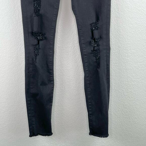Frame Le High Skinny Low Rise Denim Jeans in Noir Jefferson Black Distressed 26 - Picture 7 of 16